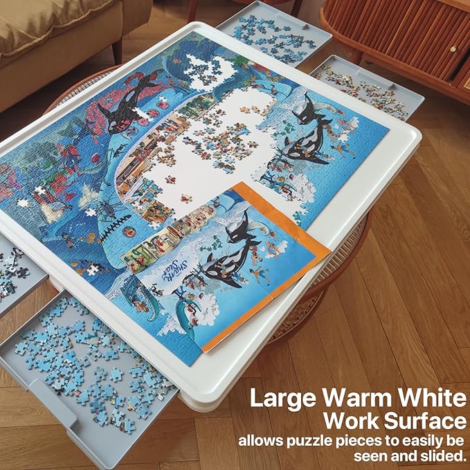 Multi-Function 1500-Piece Rotating Puzzle Table with Drawers and Lid, 35" x 27" Adult Puzzle Board, Lazy Susan Design, Perfect Gift for Mom 🎁🧩