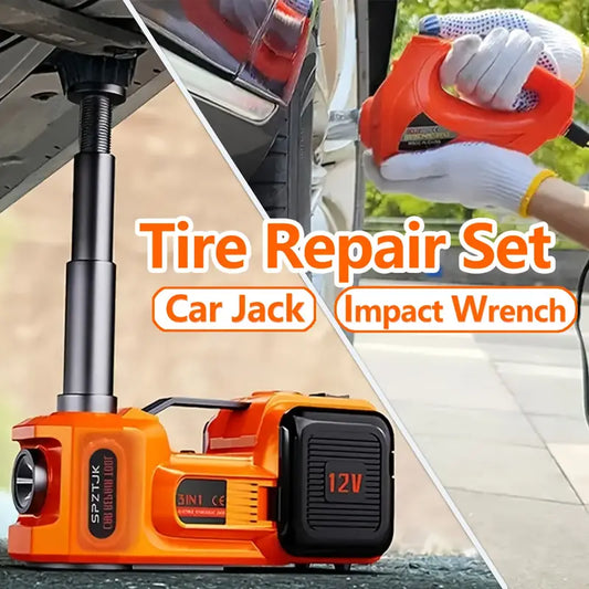 5-Ton Electric Car Jack + Tire Impact Wrench Tire Repair Kit – Your Road Trip Essential