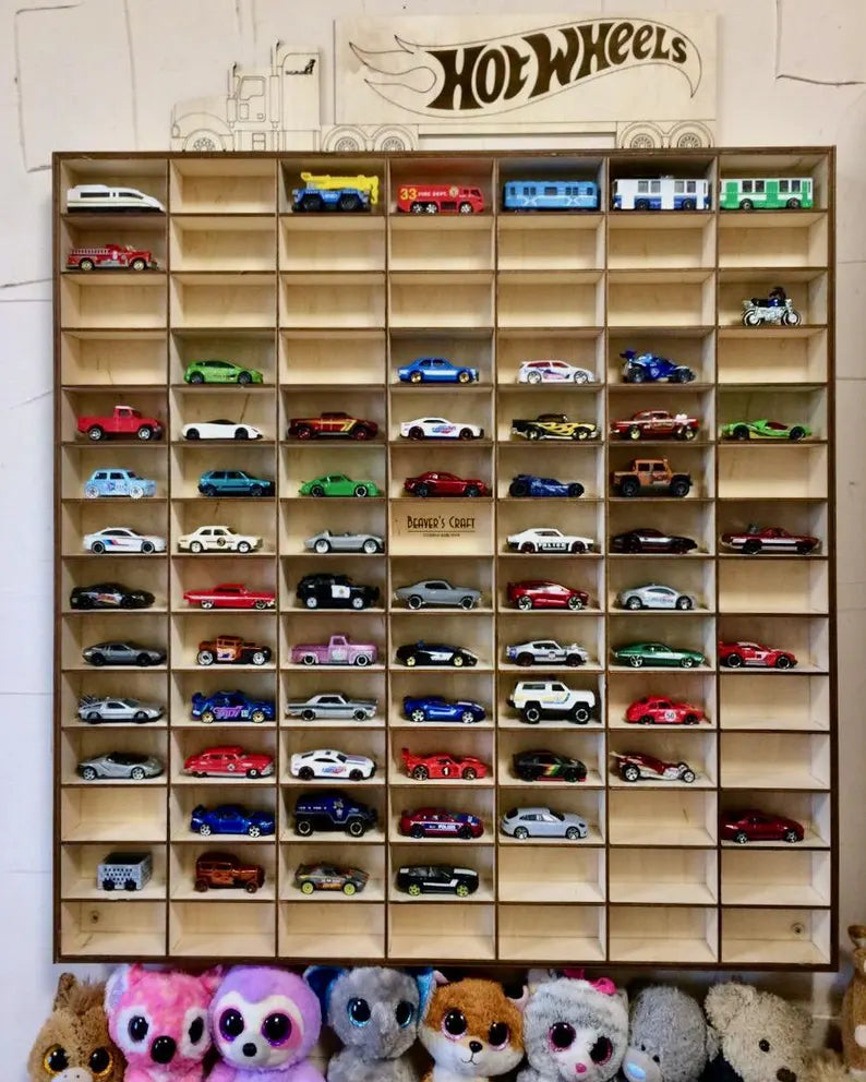 Personalized Wall Shelf for Hot Wheels Cars – Wooden Display Organizer